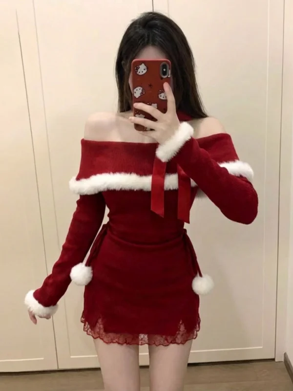 

Sexy Red Base Layer Cisas New Year's Aosphere Women's Autumn Winter Festival Limited Edition Bodycon Skirt Dr