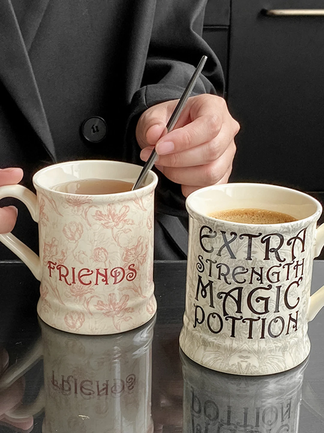 Retro High Aesthetic Cerc Coffee Mugs Office Water Cups Letter Design Busin Casual Dining Utensils Single Ear Handle