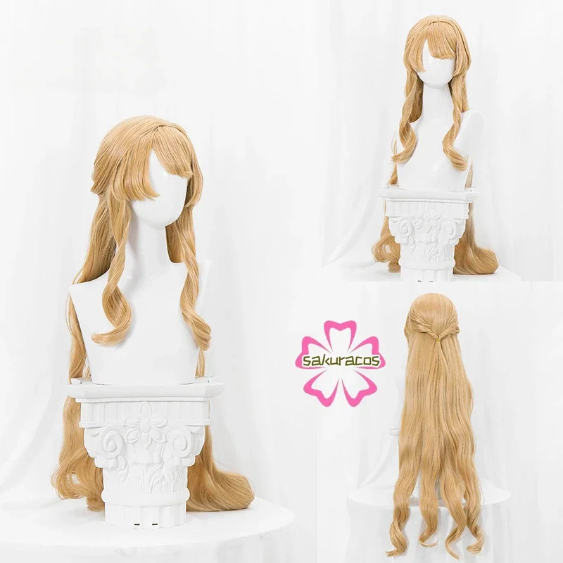 Genshin Impact Fontaine Navia Cosplay Wig 95cm Long Curly Linen Gold Wig Anime Cosplay Wig Heat Resistant Synthetic Wigs