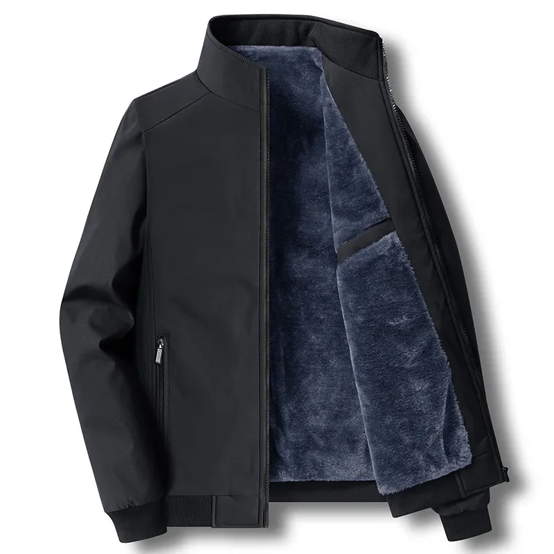 Autumn/winter Fleece-lined Thickened Woolen Jacket For Middle-aged Elderly Men Warm Excessively Large