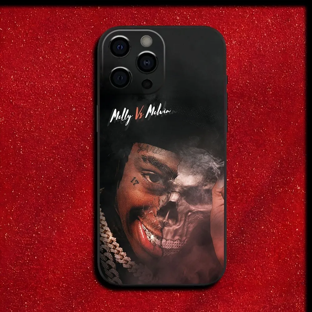 حافظة هاتف Y-YNW Melly Rapper لهاتف iPhone 16,15,14,13,12,11,Pro,X,XS,Max,XR,Plus,غطاء أسود ناعم صغير