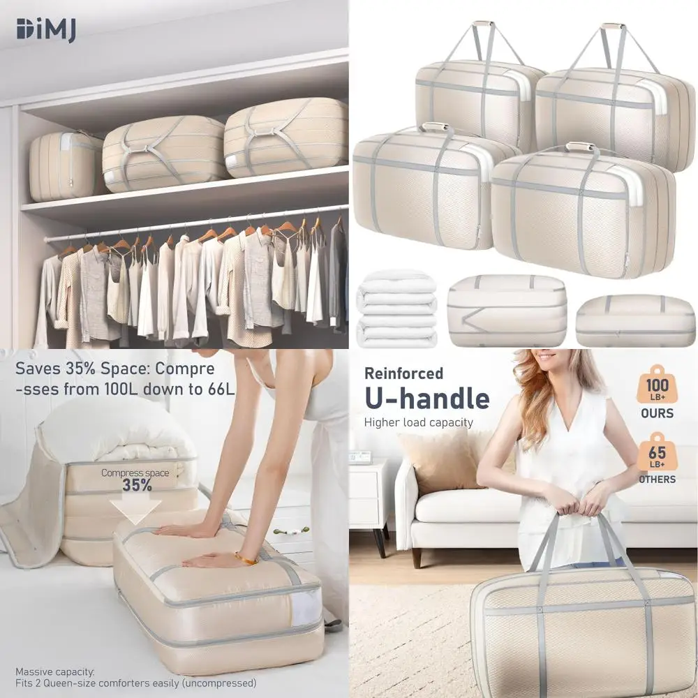 

Набор из 4-х моющихся сумок для хранения объемом 100 л с ручками, для одеял, одежды и постельного белья, экономия места