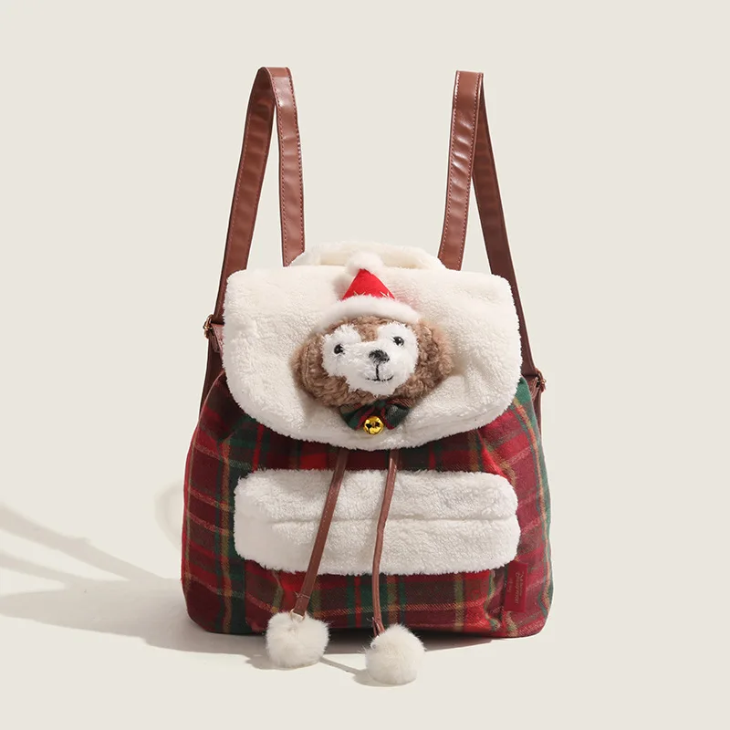 2023 New Kawaii Anime Disney Duffy Bear Christmas Plush Canvas Student Schoolbag Cartoon Portable Girls Backpack Birthday Gifts