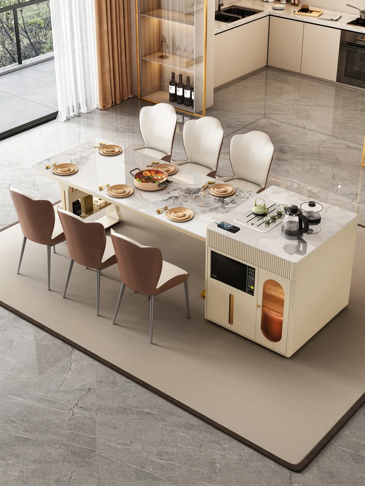 Cream Wind Island Table Rock Plate Modern Multifunctional Refrigerator with Electromagnetic Stove Scalable