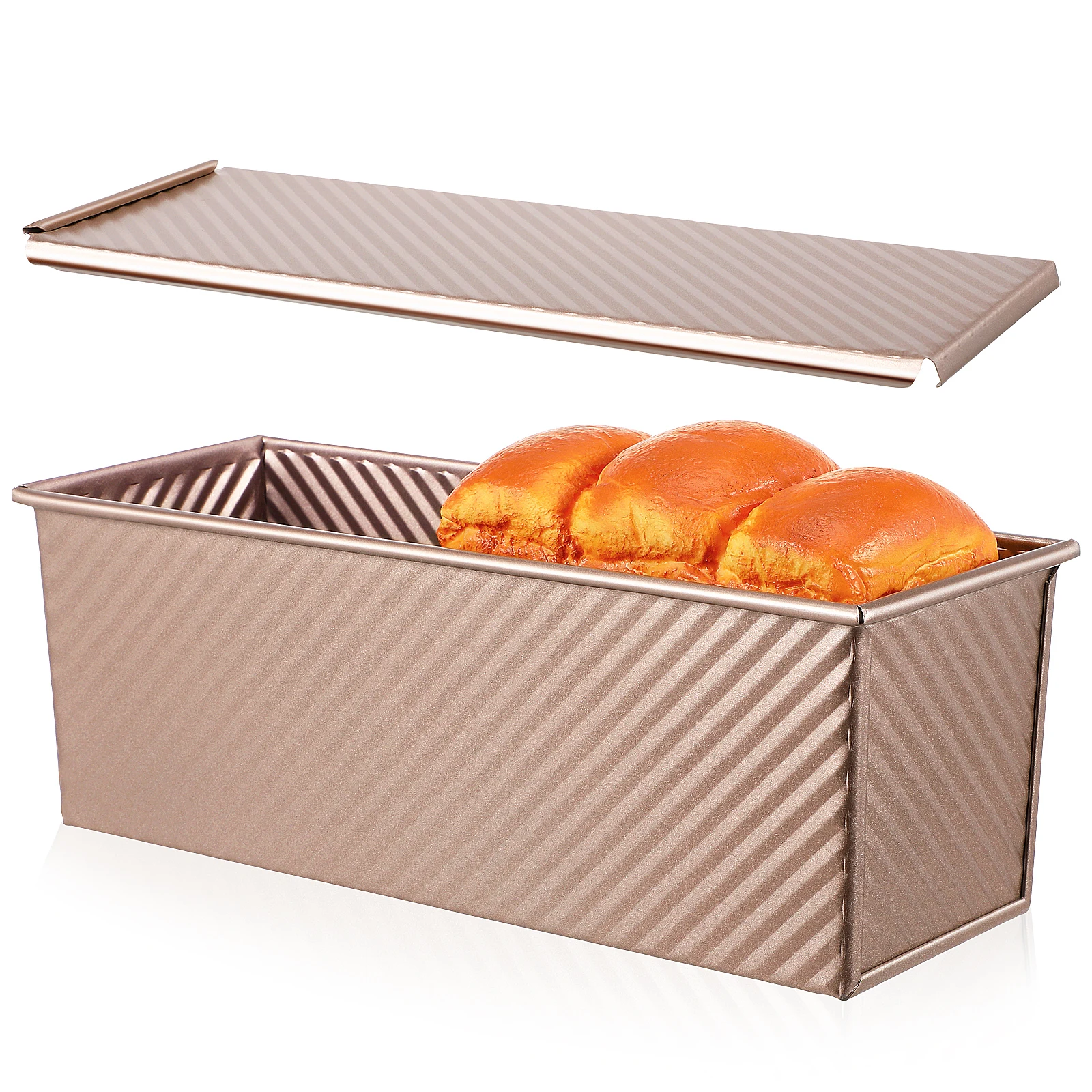 

Corrugated Toast Box Loaf Baking Pan Carbon Steel Large Bread Container Metal Bread Bin Non Stick Even Baking Bottom Vents