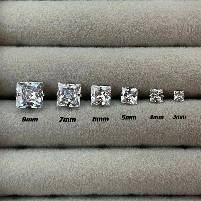 1PCS Classical Shiny Square Zircon Stainless Steel 1.2MM Ball Screws Earrings Ear Bone Nail Piercing Body Jewelry