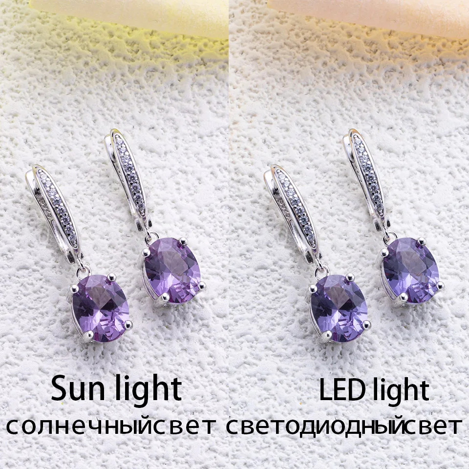 Bolai Color Changing Created Alexandrite Dangle Earrings 925 Sterling Silver 8*6mm Fine Jewelry For Women Female Birthday Simple