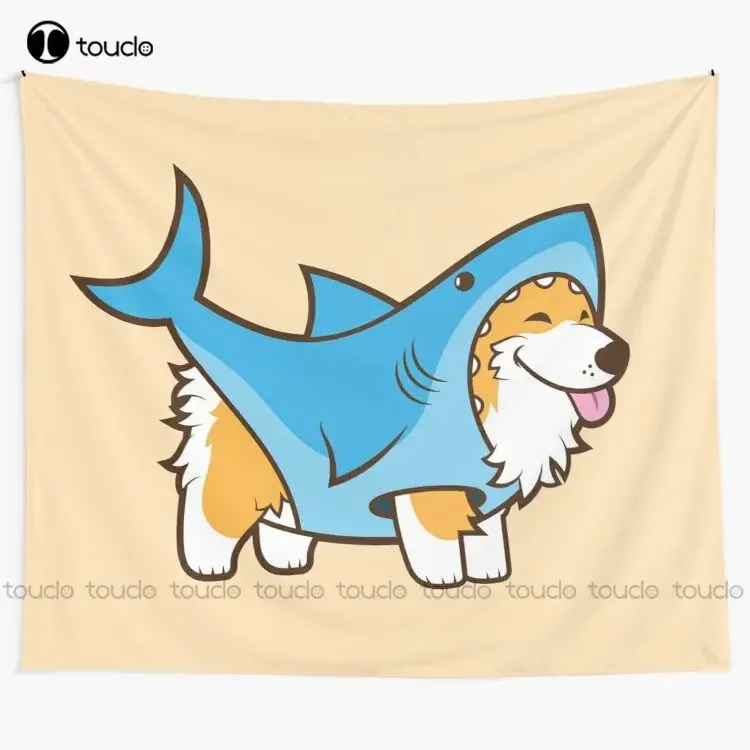 Corgi In A Shark Suit Tapestry New Tapestry Tapestry Wall Hanging For Living Room Bedroom Dorm Room Home Decor Background Wall