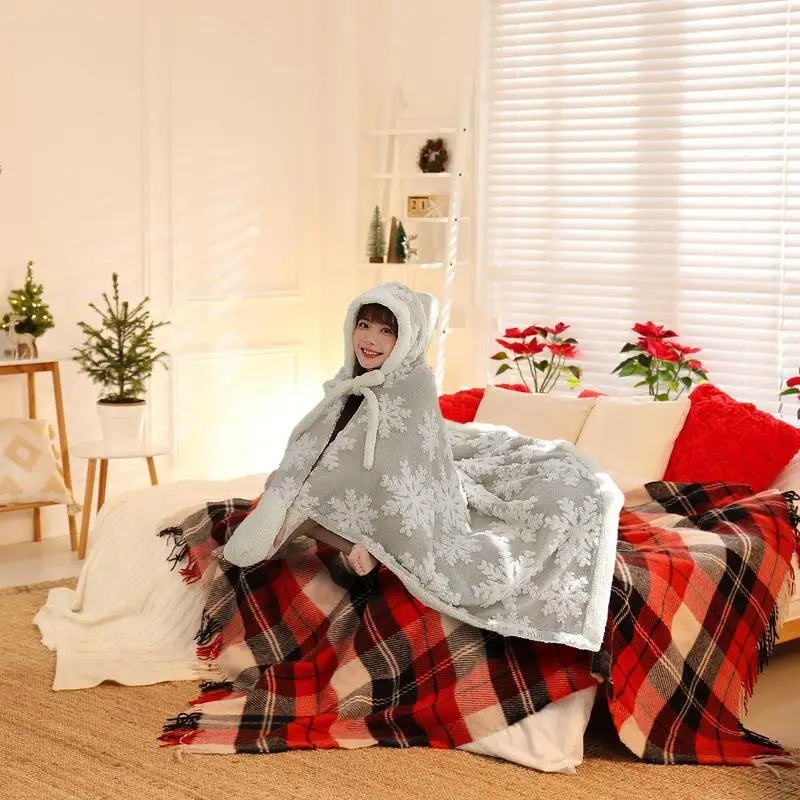 Christmas Wearable Blanket Warm Holiday Cape 59x43 Inch Warm Cozy Shawl Comfortable Cape Wrap For Men Women Holiday Cape Shawl