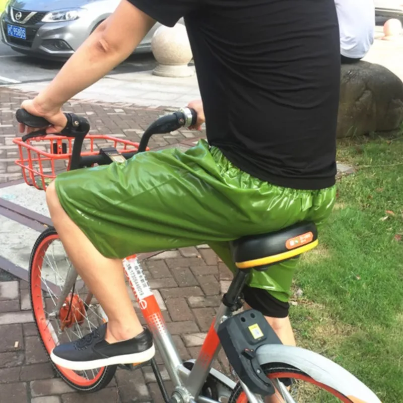 Green PVC Man Shorts Waterproof Summer Outdoor Wear-resistant Rain Pants