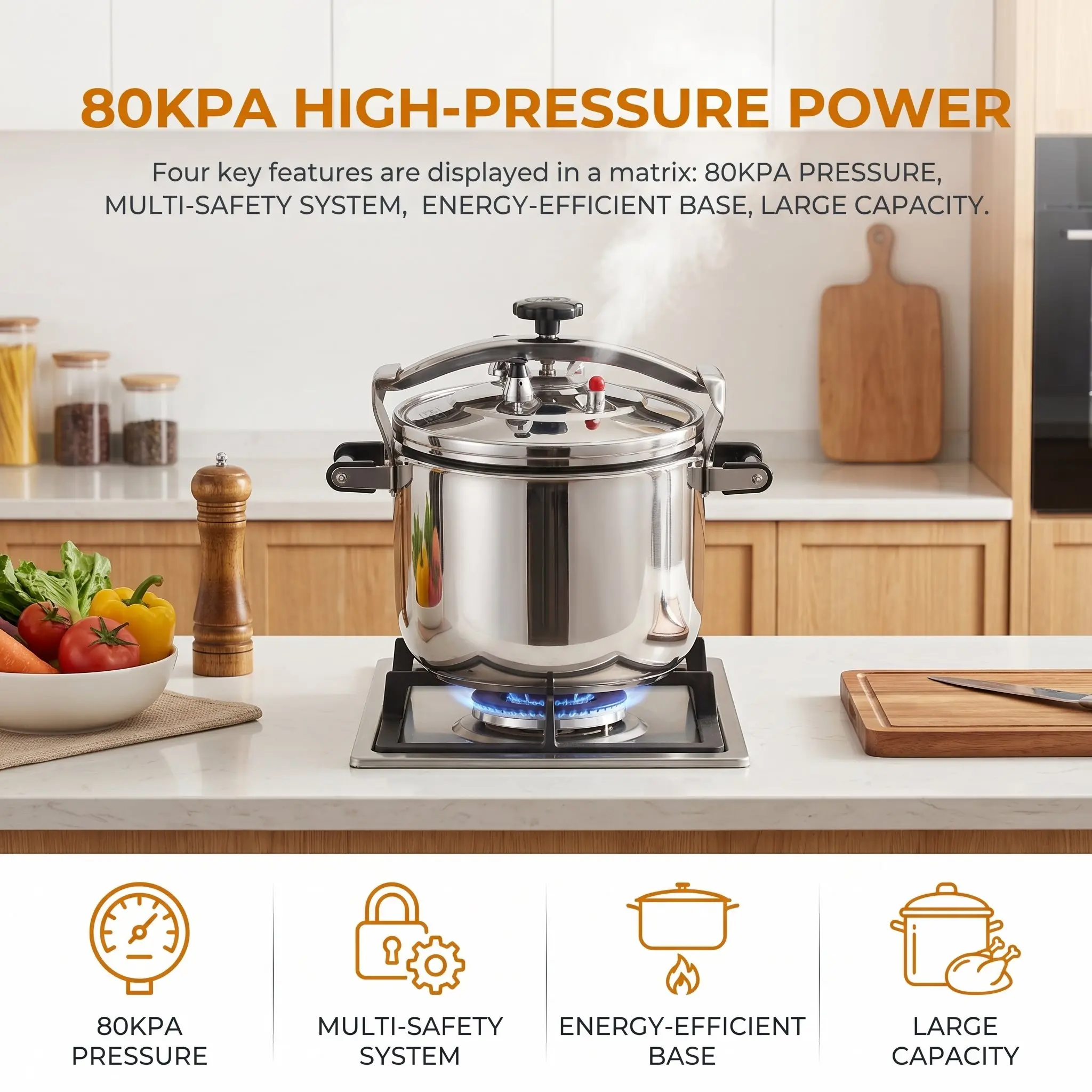 Commercial Grade Pressure Cooker 25L 304 Stainless Steel Explosion-proof Composite Bottom Durable Quality Korea USA Australia