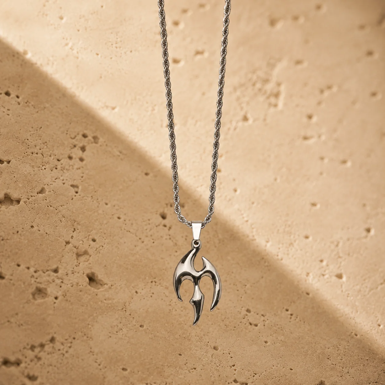 Stainless Steel Flame Pendant Necklace for Men Vintage Punk Twisted Rope Chain Necklaces Trendy Male Jewelry Gift Wholesale