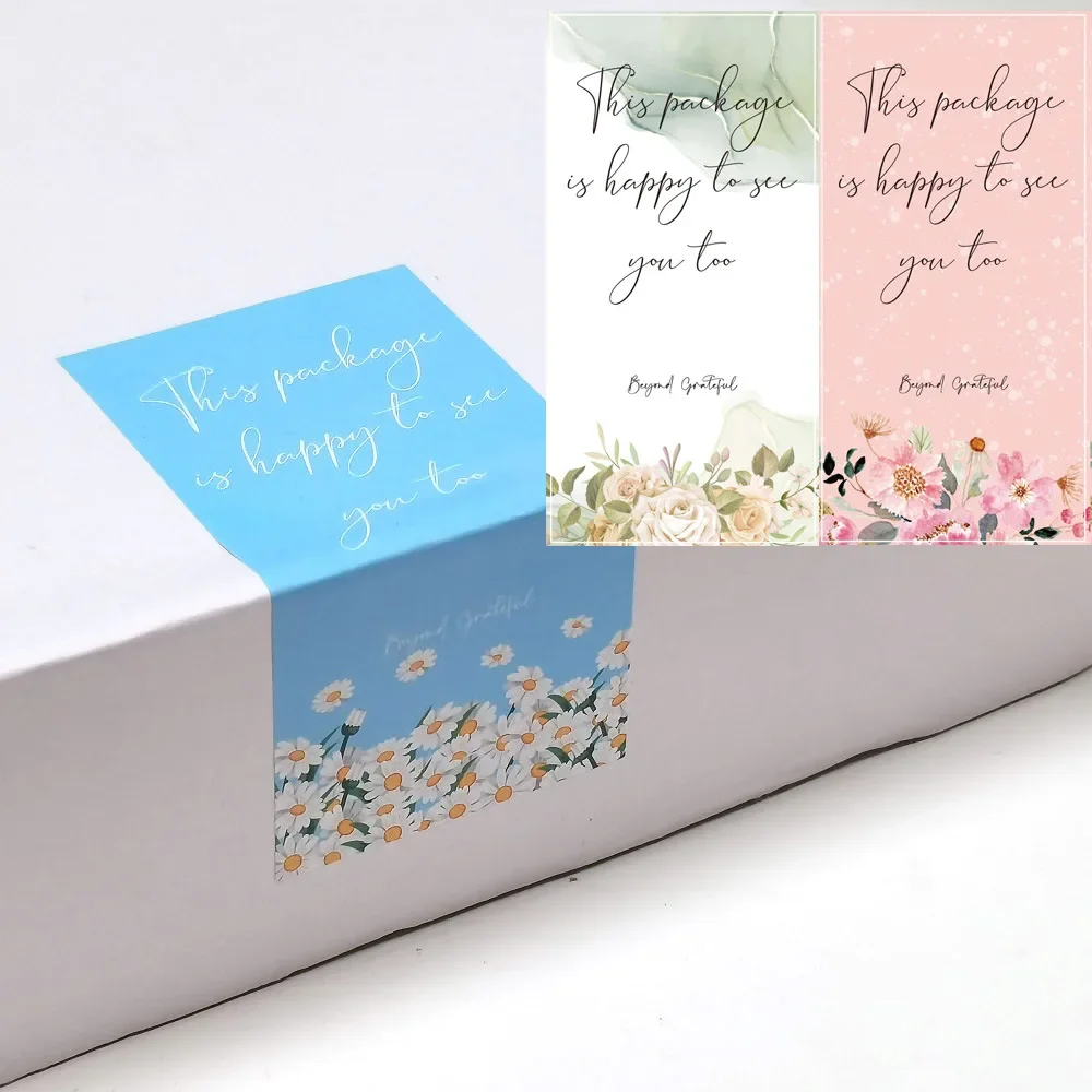 50PCS Flower Grateful Cards Self-adhesive Seal Sticker For Gift Box Greeting Label Tags Bussiness Packaging Supplies Wholesale