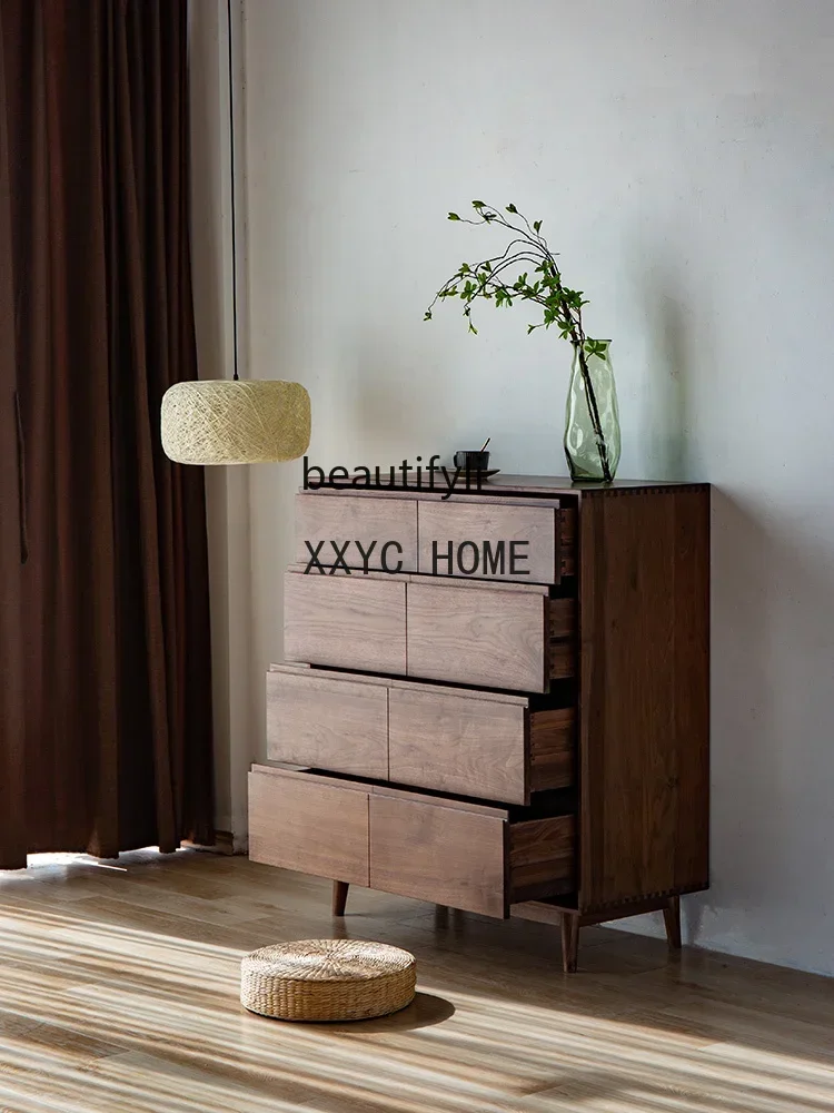 Armadietto di ricambio per otto pezzi in noce nera in stile giapponese, semplice armadio laterale in legno massello, cassetto portaoggetti, soggiorno, corridoio in legno nordico