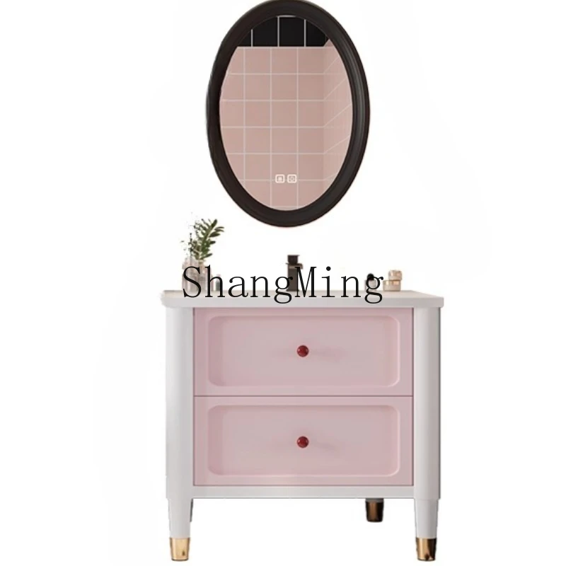 

FG Cream Style Bathroom Cabinet Set Seamless Rock Slab Washbasin Cabinet Smart Washstand