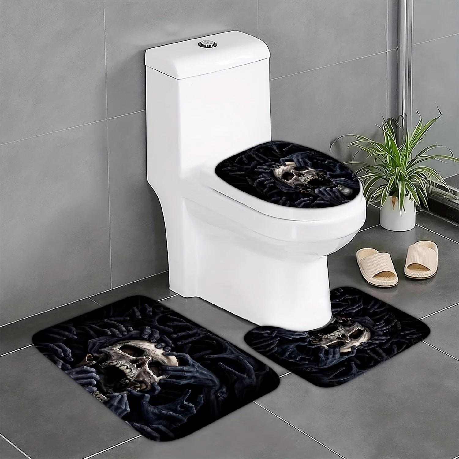Mysterious Skull Bathroom Four-Piece Set - Edgy Waterproof Shower Curtain for a Complete Bathroom Set