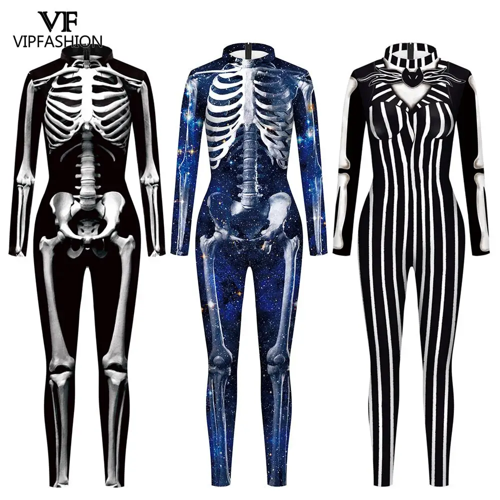VIP FASHION dorosły szkielet przebranie na karnawał unisex duch Halloween kombinezon karnawałowe body Zentai straszny strój pokazowy
