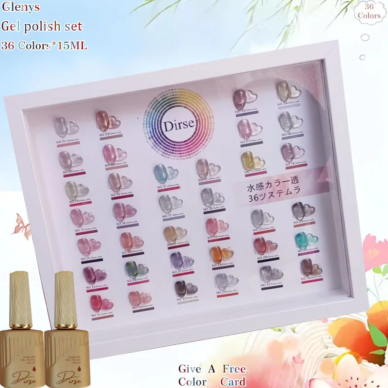 Glenys 36 Color nail polish Gel Popular Whitening Soaking gel Delicate and Charming Nail Salon Nail Art Clearcoat Set 15ml