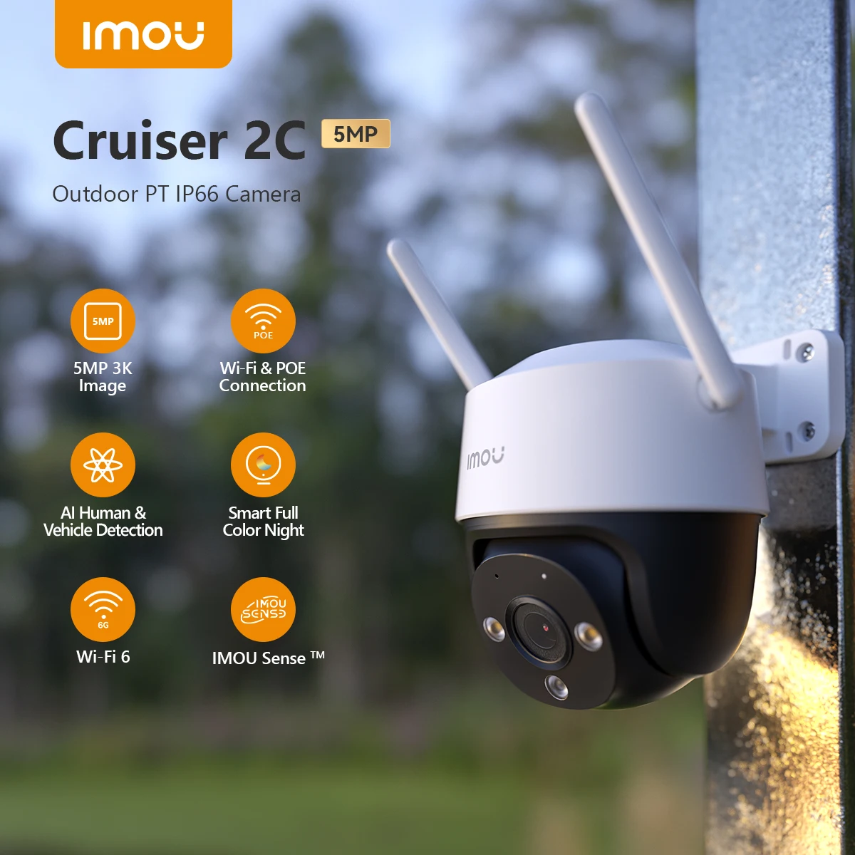 

IMOU Cruiser 2C 5MP Wifi Camera Outdoor Security Protection Full-Color Night Vision AI Human Vehicle Detection Smart Tracking