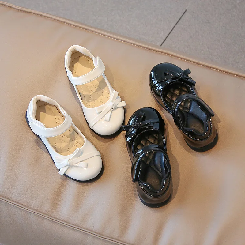 

Princess School Shoes Kids Summer Bow-knot Black Student mary janes Girls Leather Shoes for Children Wedding Dress