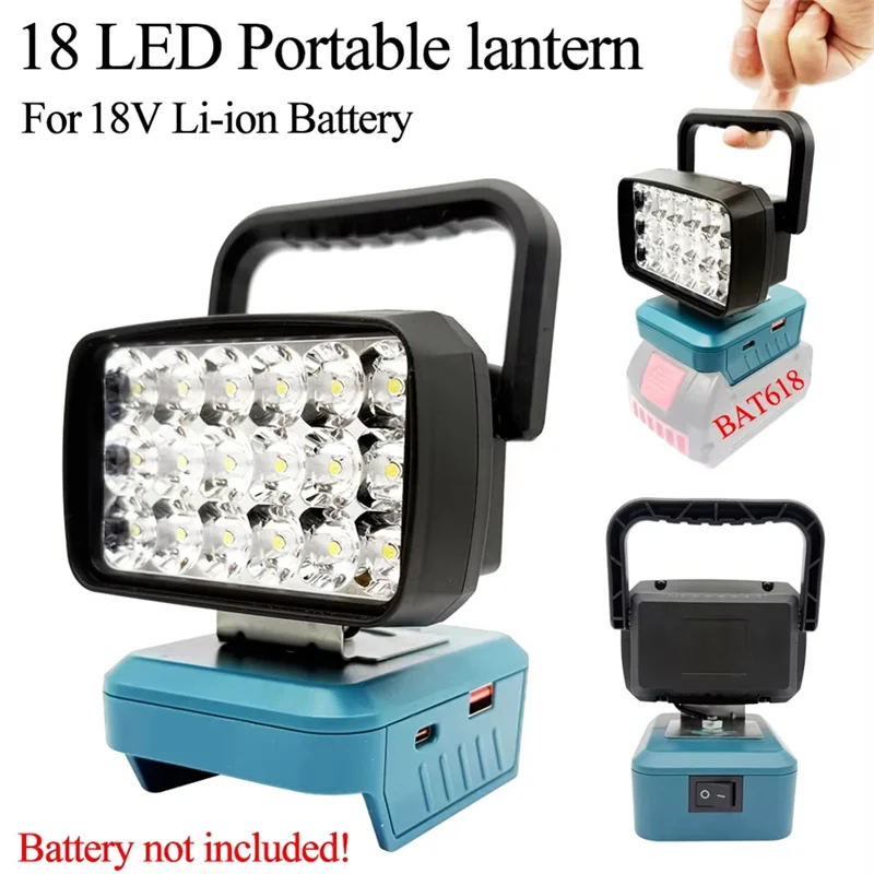 A34R LED Work Lights Handheld Lamp Portable Lanterns Flashlight Spotlights Torch For  18V Li- Battery BAT618 18 Beads