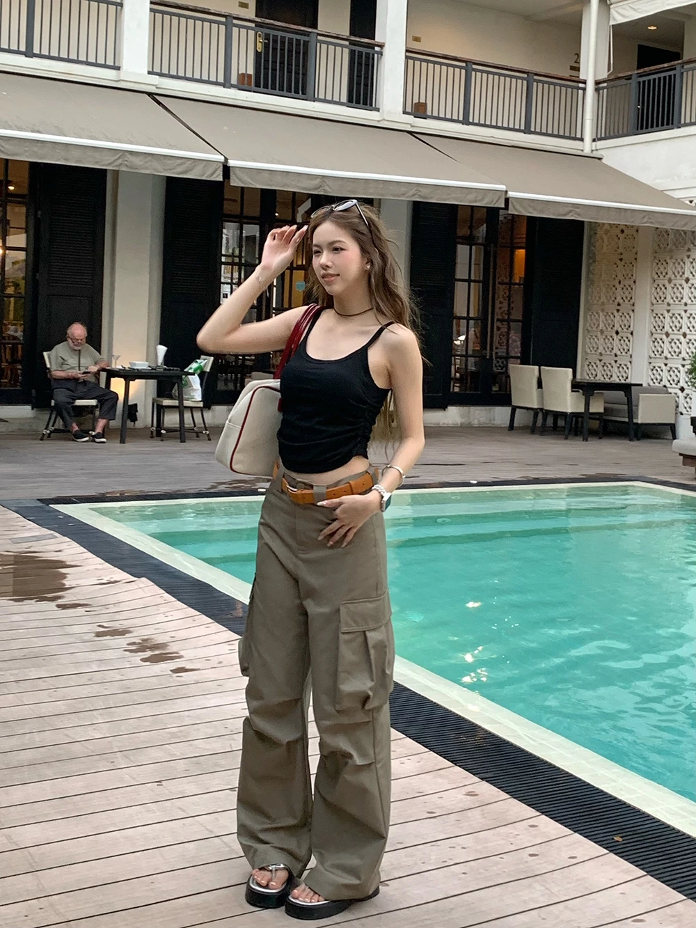 

Женские повседневные брюки с высокой талией, прямого кроя, в стиле милитари, с 3D-карманами, свободного кроя, весна-лето, новинка, для работы и повседневной носки