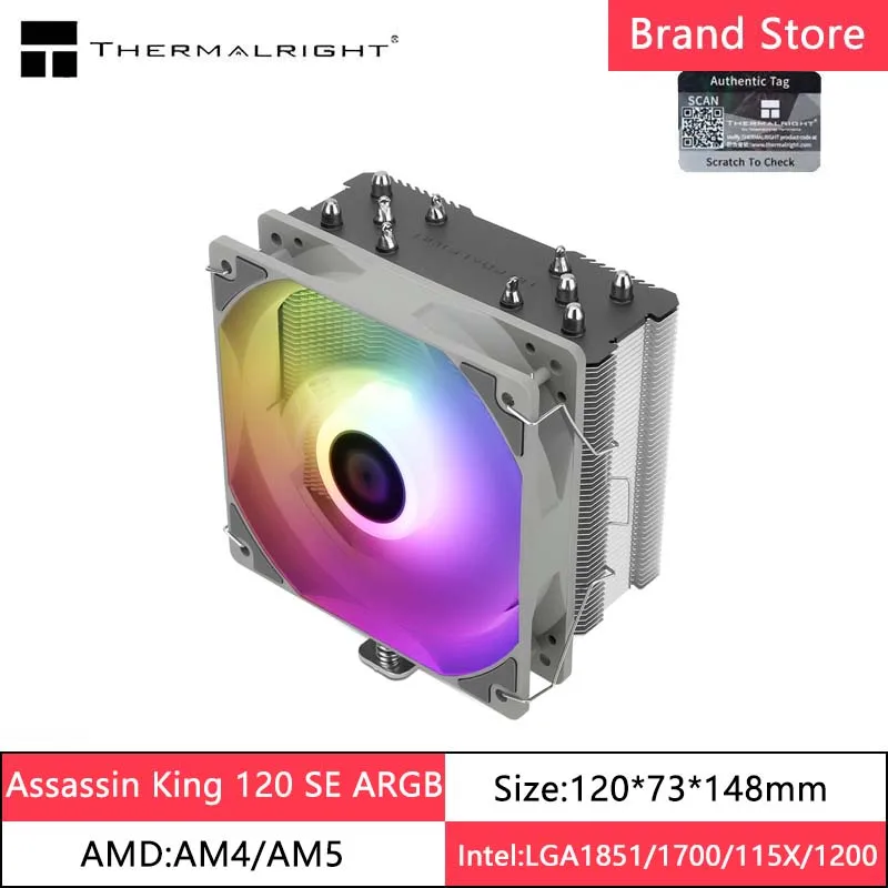 

Thermalright Assassin King 120 SE 5, воздушный охладитель процессора TL-C12CW-S, тихий вентилятор с ШИМ, кулер процессора, подшипник S-FDB