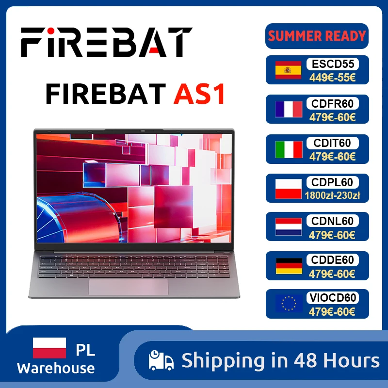 Firebat AS1 AMD R5 7430U 2026 Neues Laptop 6 Kerne 15,6 Zoll 16GB DDR4 RAM 512GB SSD Bis zu 4,3 GHz Notebook