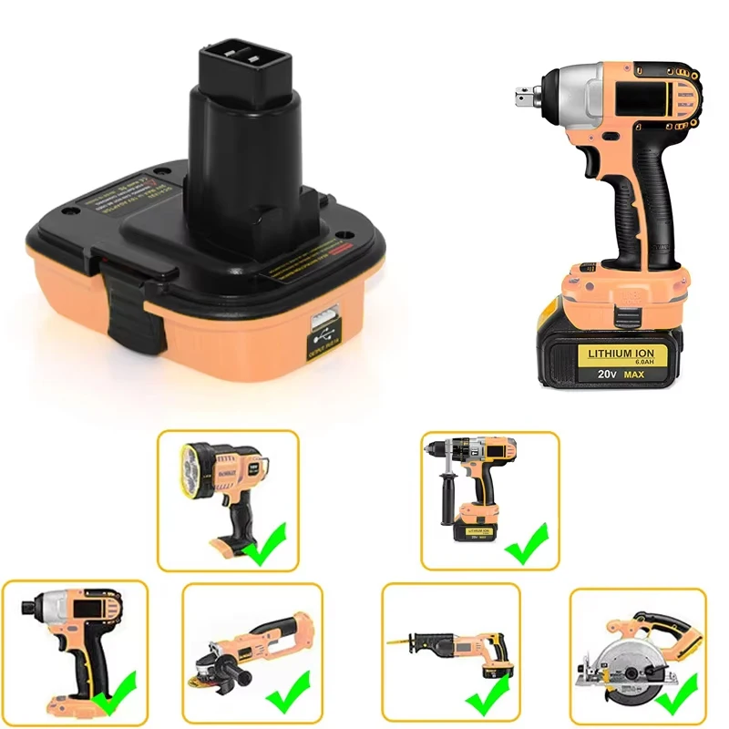 DCA1820 Battery Adapter for Dewalt 18V Tools Convert for Dewalt 20V Lithium Battery for DC9096 DE9098 DE9096 with USB