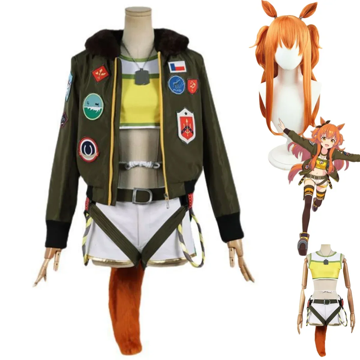 Anime Game Umamusume: Pretty Derby Mayano Top Gun Cosplay Costume Military Green Coat Uniform Woman Sexy Carnival Halloween Suit