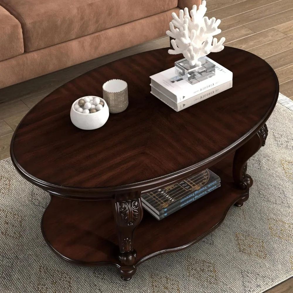 Solid Wood Coffee Table Set for Living Room, Coffee Table & 2 End Side Table 3-Piece Set with Open Storage