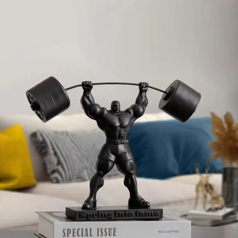 Muscle Man Weightlifting Bodybuilding Strongman Statue Resin Decoration Home Room Sculpture Ornaments Sports Gym Figurine Crafts