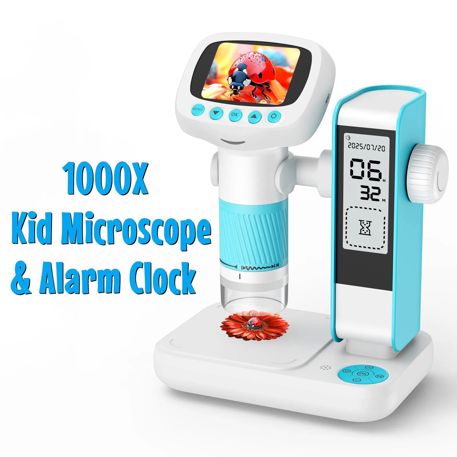 Hayve Kid Microscope Alarm Clock  2 in 1Educational Toy with Light 1000X STEM Microscope for Kid Science Exploration PC View CM5