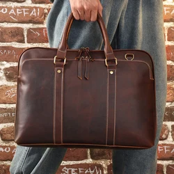 Crazy Horse Men's Briefcase Multifunctional Retro Shoulder Bag Business Genuine Leather Male Handbag New Style