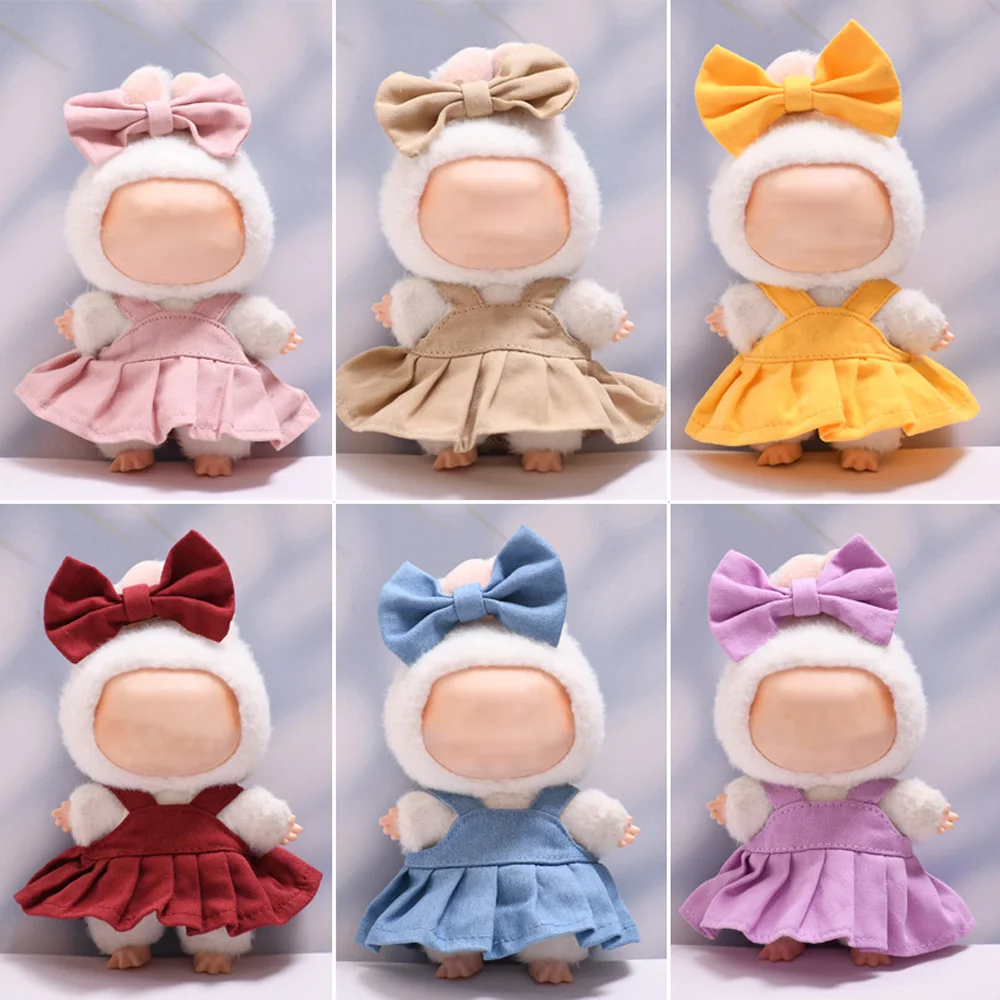 Solid Color Pleated Skir Plush Doll Clothes For Labubu DIY Toy Key Rack Decor15-17cm Mini Outfit Designer Clothing Dress Up