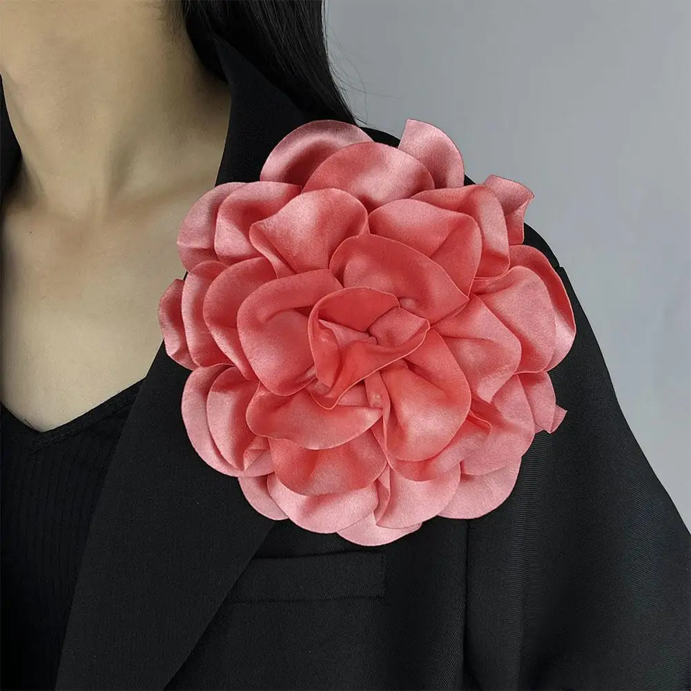 French Satin 19cm Large Flower Brooch Clip For Dress Shirt Jacket T-shirt Clothing Accessories Handmade Flower Versatile Brooch