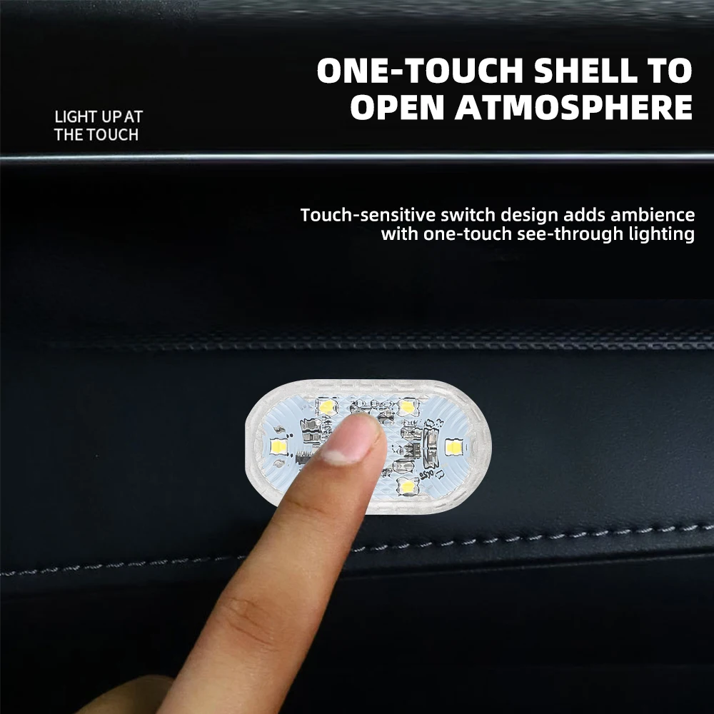 1pc Car LED Light Interior Lighting Atmosphere Lamp for Armrest Box Trunk Switch Touch Control Wireless Mini LED Foot Lights