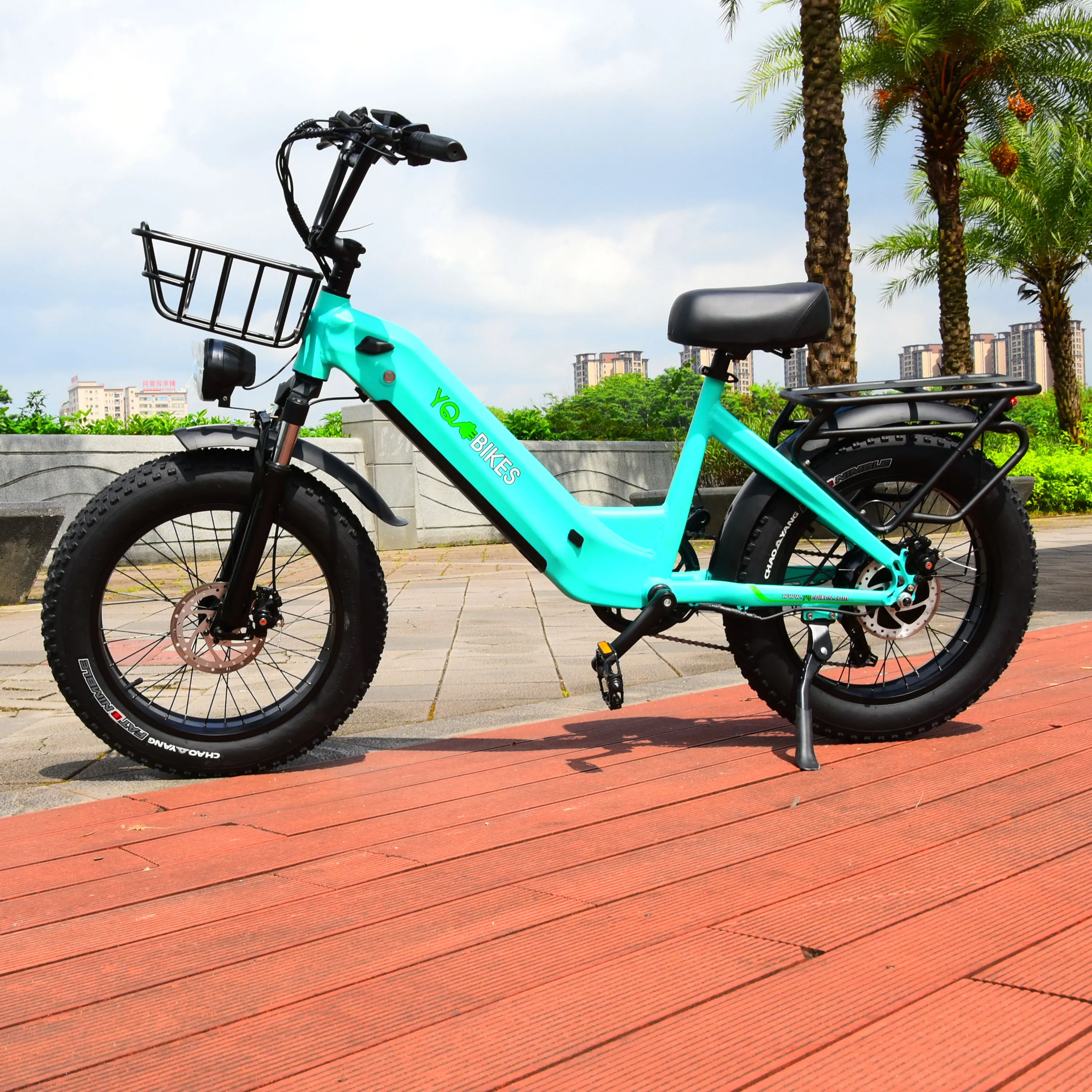 20inch Nice Cyan Powerful 1000W City Electric Bike Two Seat Delivery ebikes Fat Tire Travelling Cheap Bicycle with Front Basket