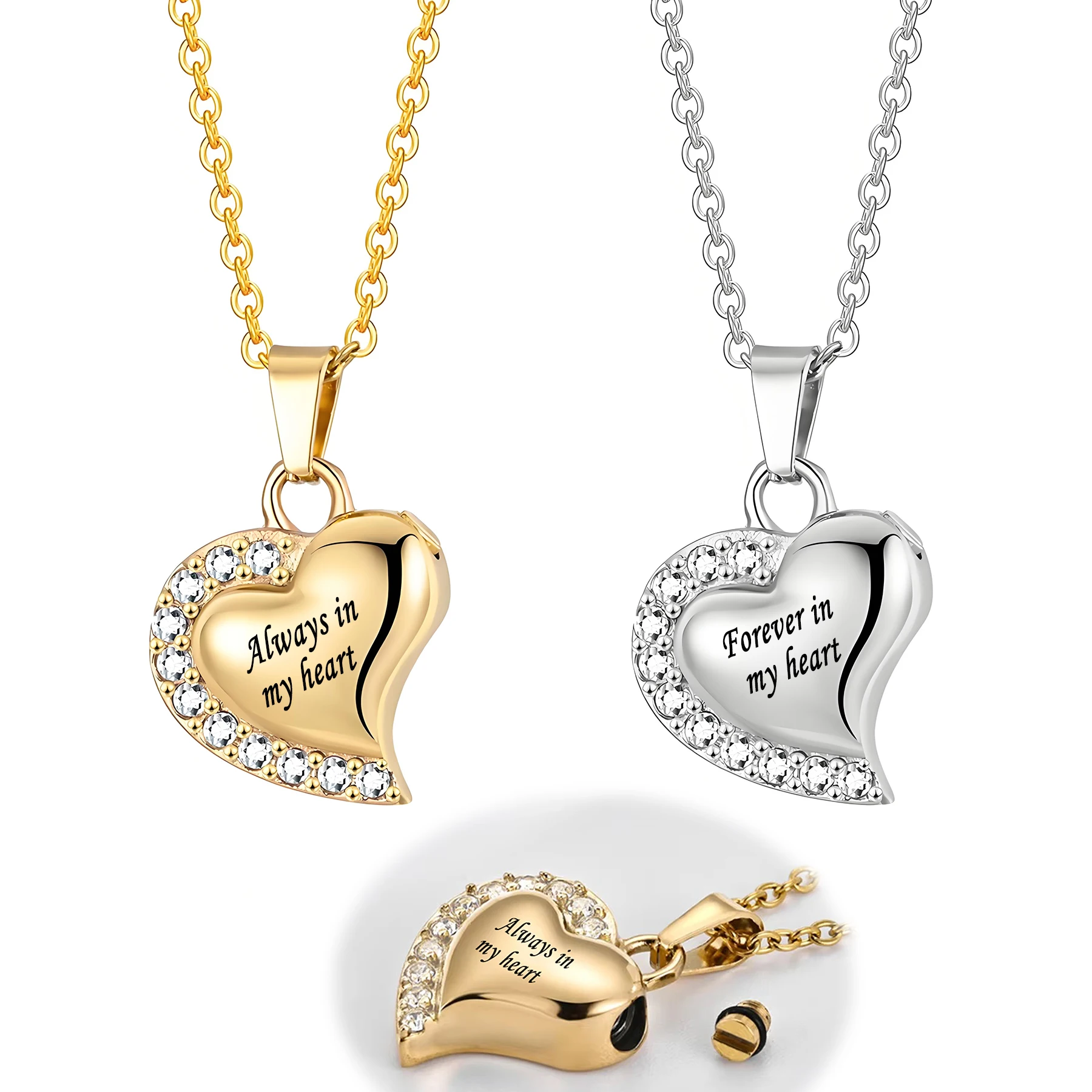 Heart Cremation Jewelry for Ashes Stainless Steel Pendant Urn Necklace for Women Funeral Keepsake with Funnel Always in my heart
