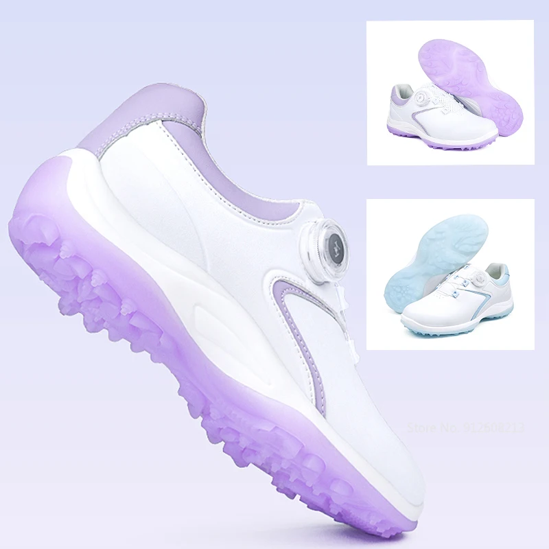 Ttygj GM nuevos zapatos de Golf para mujer, zapatos deportivos de encaje con perilla súper impermeables, tachuelas antideslizantes de Golf, zapatos informales de suela media de palomitas de maíz