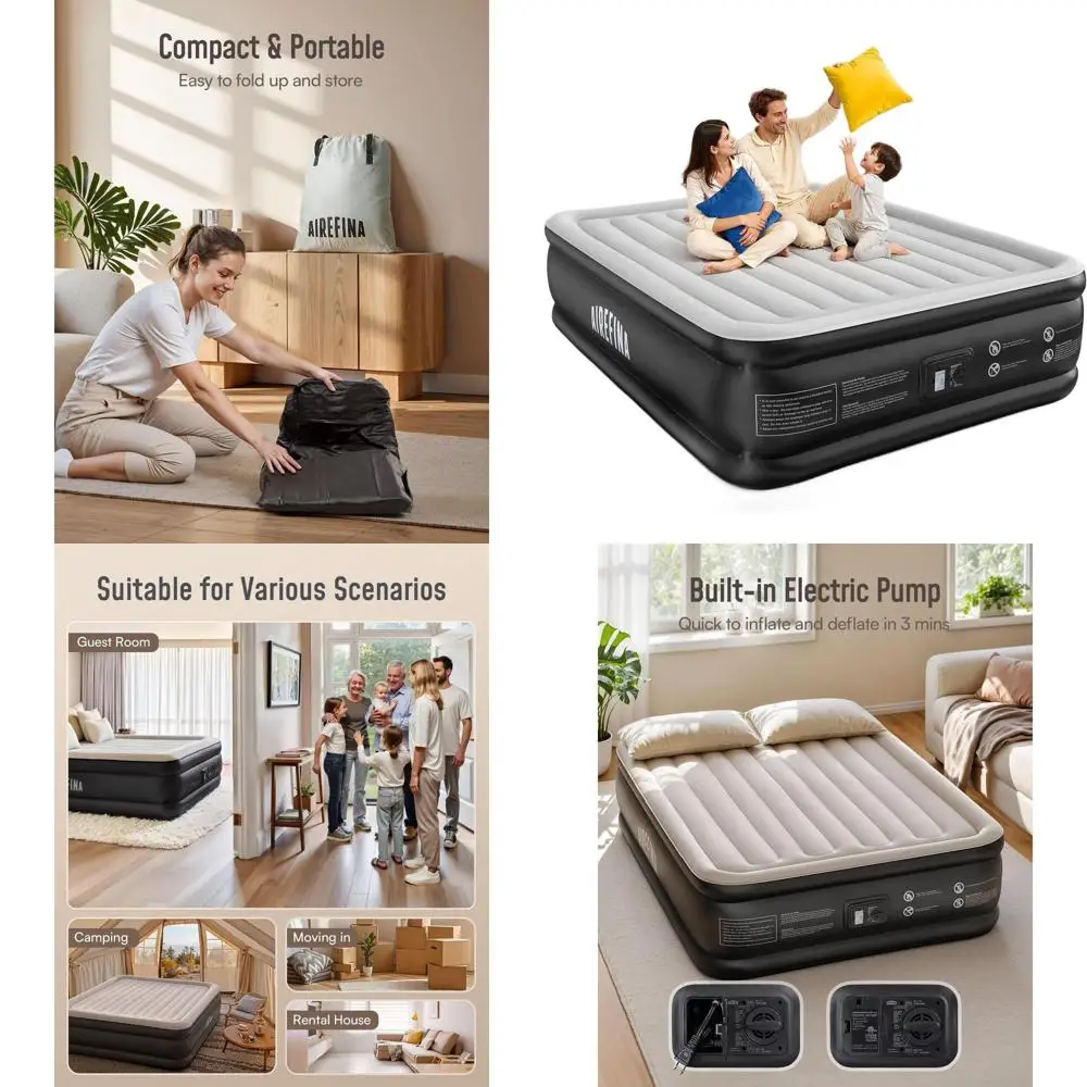 

Портативный комфортный надувной матрас со встроенным насосом, идеально подходит для дома или путешествий, простая установка за 3 минуты, складной.