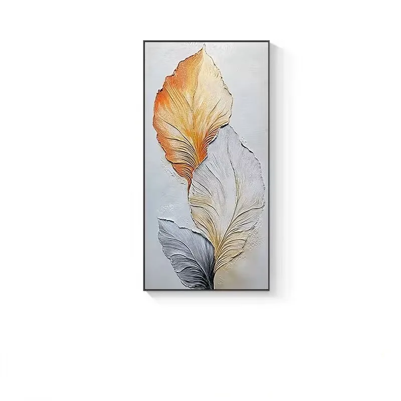 Pure Handmade Oil Painting, Ginkgo Leaves, Cream Style Hanging Painting, Living Room Mural, Sofa Background Decoration Painting