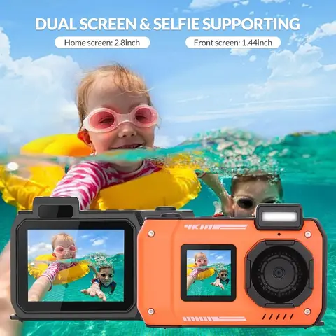 Smart-4K Underwater Camera 33 FT Waterproof Camera With Dual Screens Selfie 48MP Autofocus Digital Camera For Snorkeling