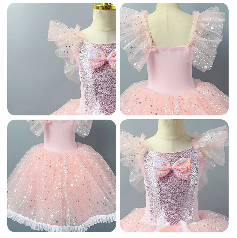 Kinder Romantisches Ballett Tutu Kleid Mädchen Pailletten Ballerina Kleid Kinder Ballett Performance Kleidung Prinzessin Langes Gaze Kleid