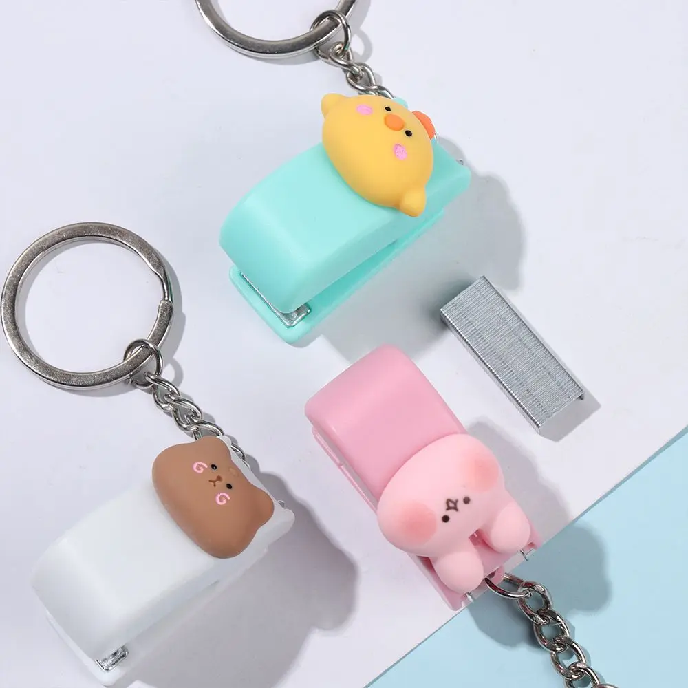 Cute Cartoon Stapler Mini Portable No.10 Stapler Paper Clips Office School Document Binding Hoops Push Clip File Organizer