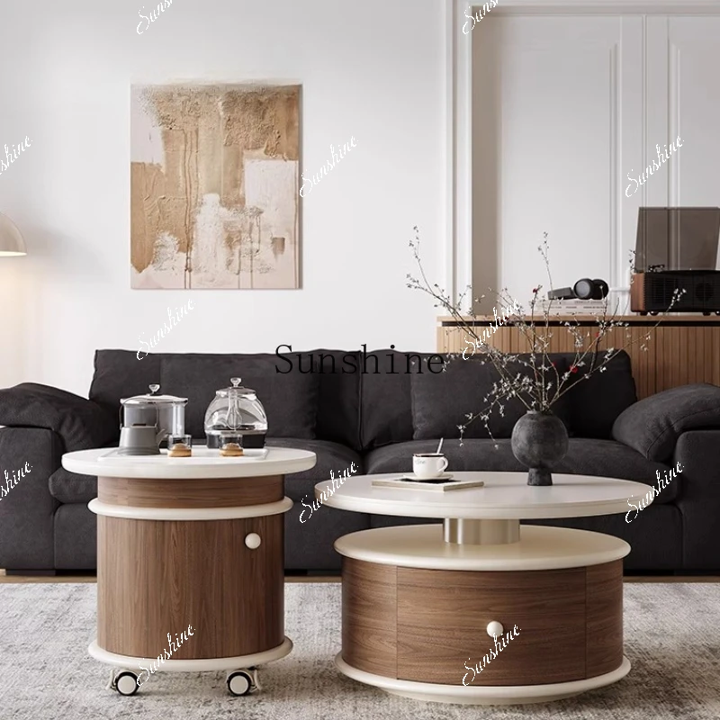Integrated household round edge combination movable small tea table FT