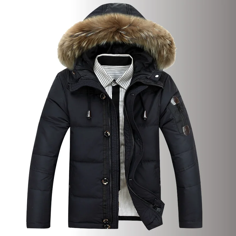 Men's Winter Fur Collar Hooded Duck Down Jackets Thick Warm Down Outwear Coats Male Autumn Casual Down Parkas Outdoor Ski Jacket