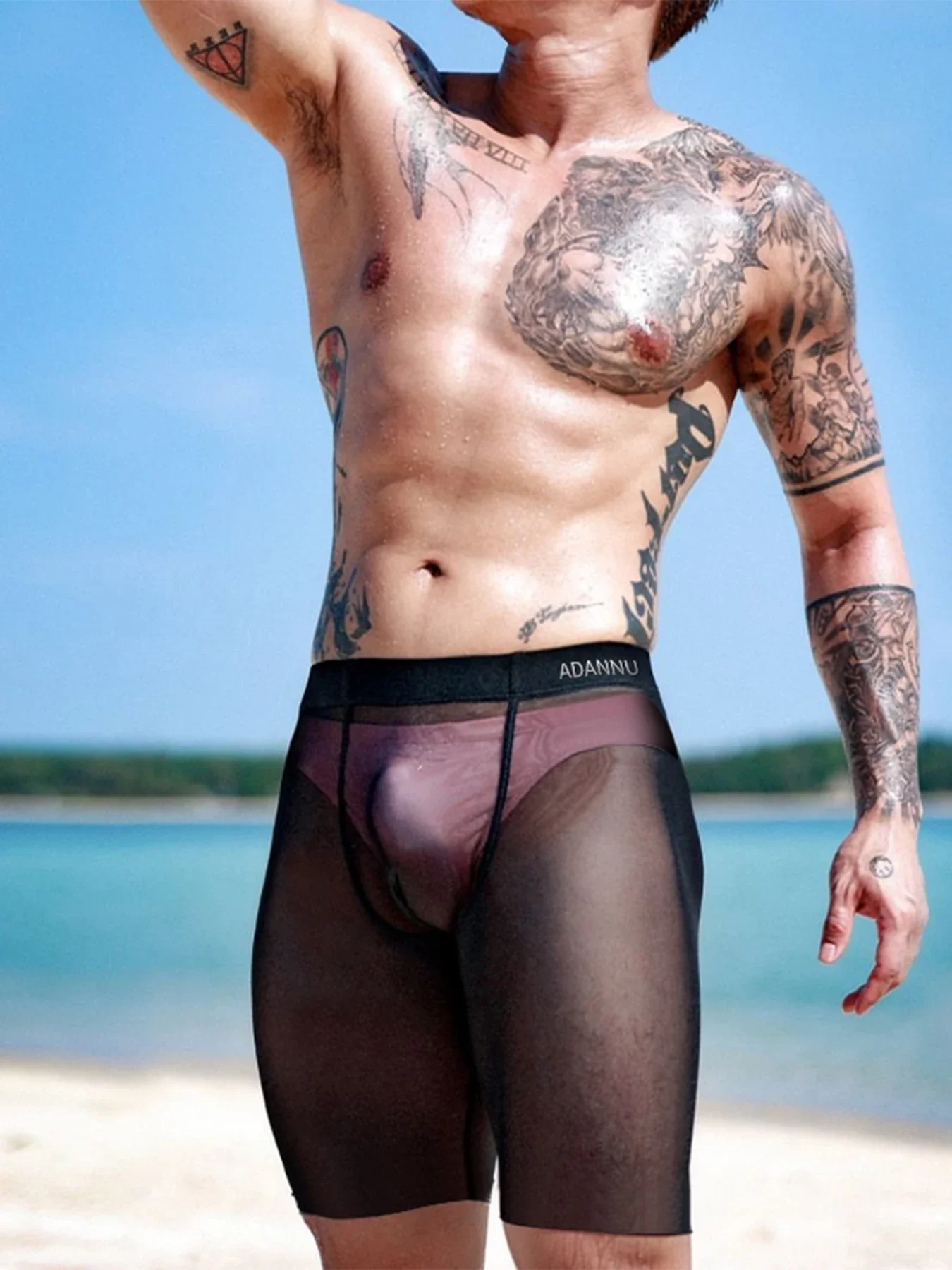 Extended Ice Silk Transparent Men's Flat Corner Pants Simple Sports Comfortable Traceless Men's Underwear Home Casual Shorts