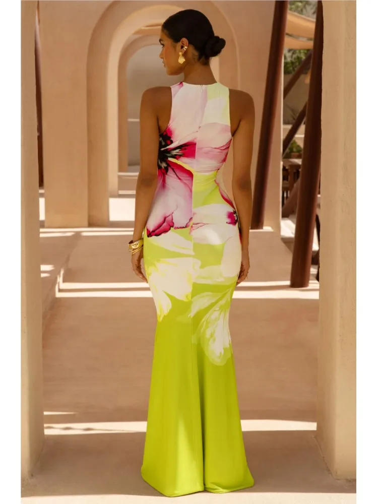 Summer Cover Ups Women Swimsuit Sleeveless Robes Bathing Suit 2026 New Flower Print Beach Holiday Maxi Dresses Cover-Up