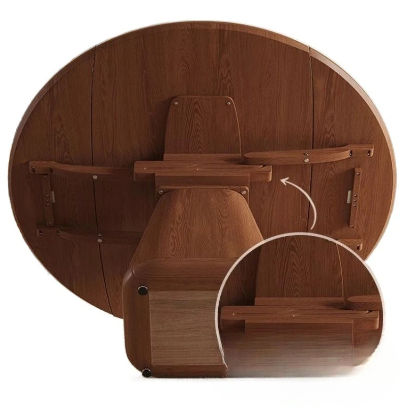 

Solid wood dining table round with turntable household new walnut color